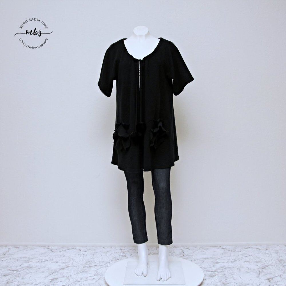 Piko 1988 By Anthropologie Pom Pom Flowy‎ Long Open Cardigan Black Women Size  M - Picture 7 of 10